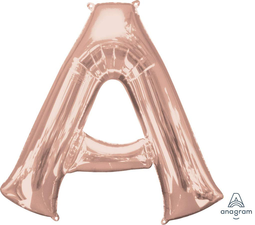 Amscan supershape letter A in rose gold decorates celebrations with elegant focal point.