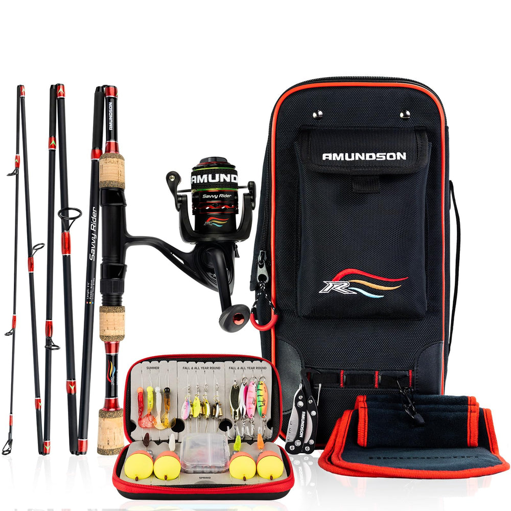 Amundson Savvy Rider Backpacker fishing combo in compact setup for rapid casting