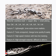 AMYSPORTS Duo Lock Snap Swivels highlight copper body and solid rings for durable fishing connections.
