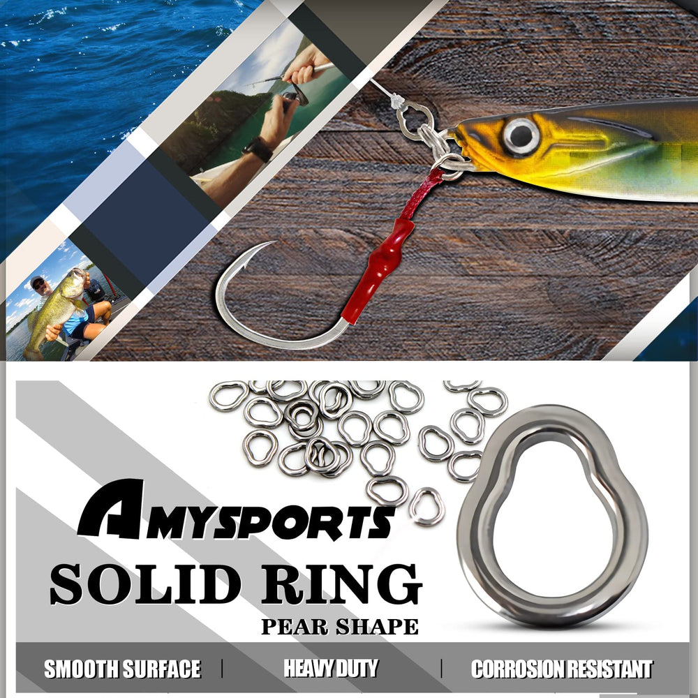 Solid steel jigging ring connected to fishing lure