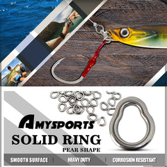 Solid steel jigging ring connected to fishing lure