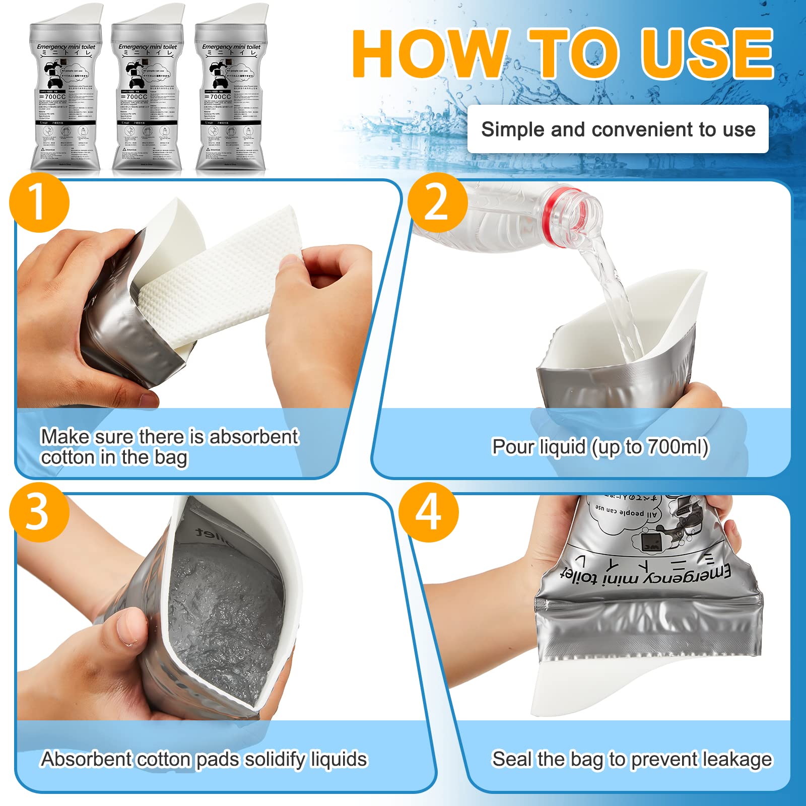 Amylove absorbent polymer inside solidifies liquid within 60 seconds