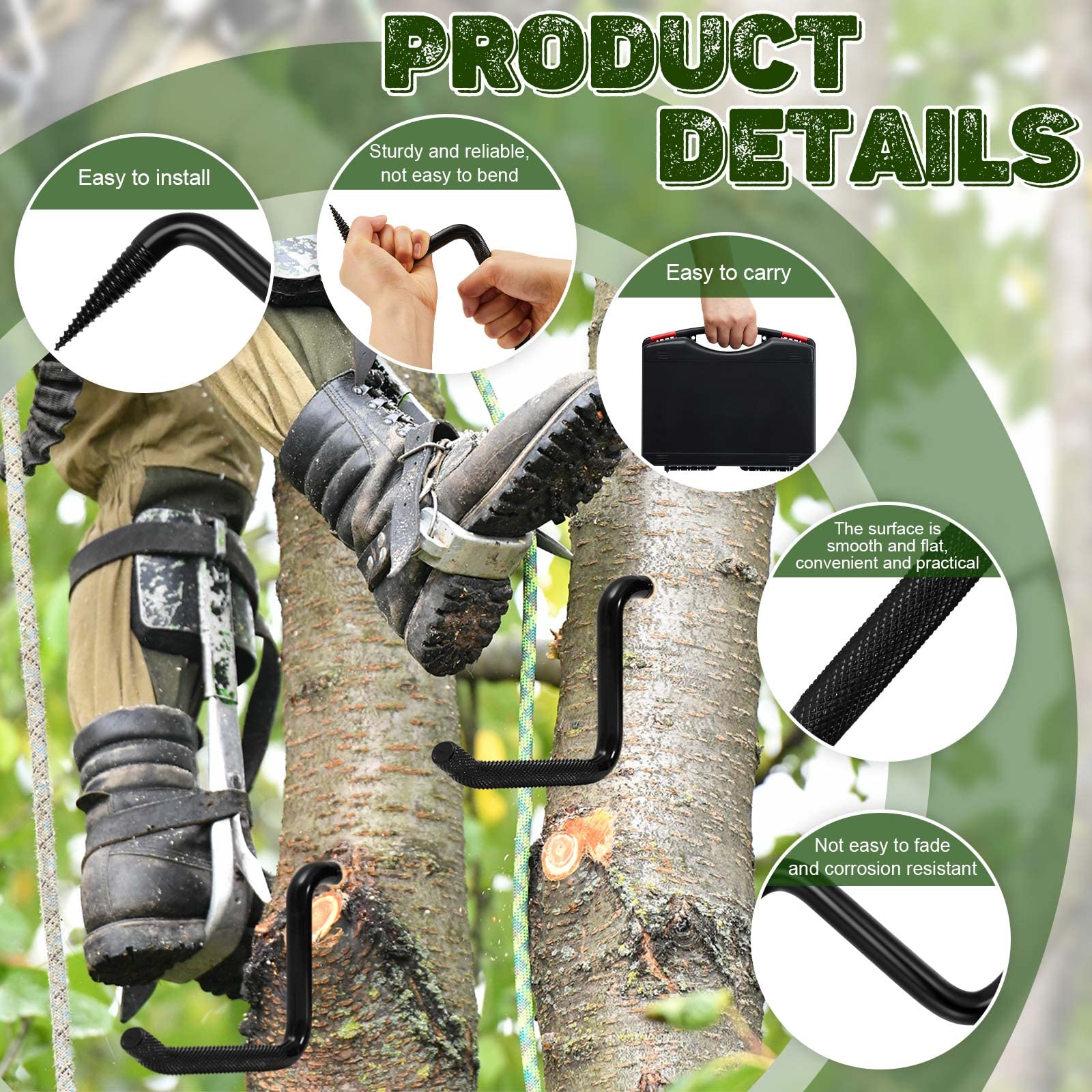Amylove tree steps 4-inch screw thread detail shows self-tapping mount feature.