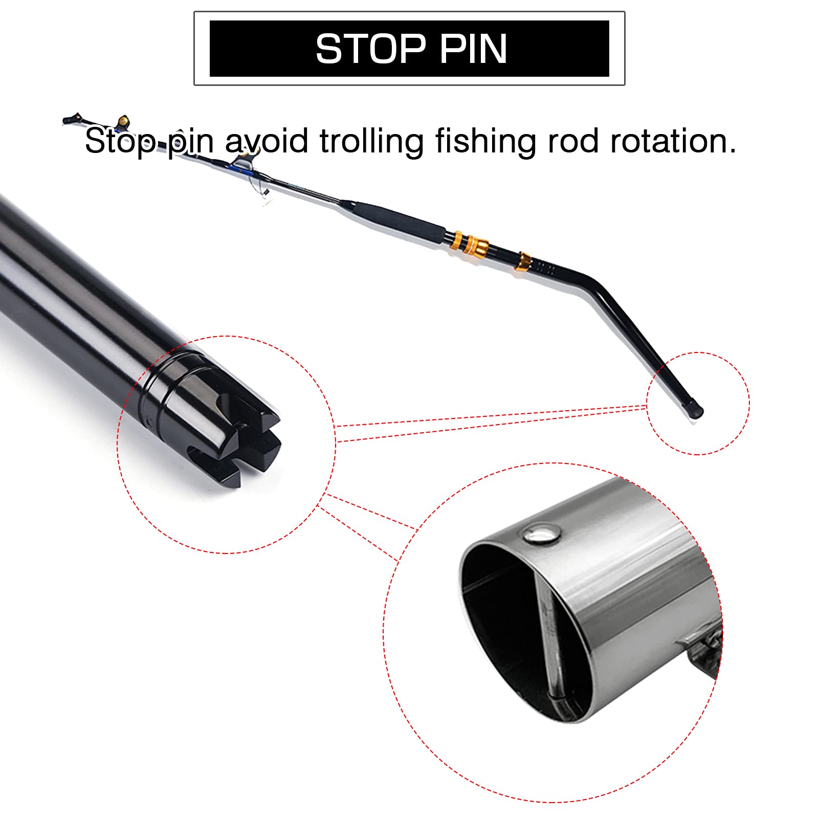 AMYSPORTS locking pin on bottom prevents rod rotation and slipping.