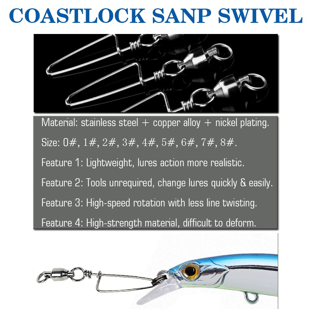 AMYSPORTS swivels demonstrate 360-degree rotation for smooth lure action.