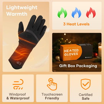 AMZYXH heated gloves showing waterproof and windproof protection in snow.