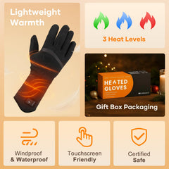 AMZYXH heated gloves showing waterproof and windproof protection in snow.