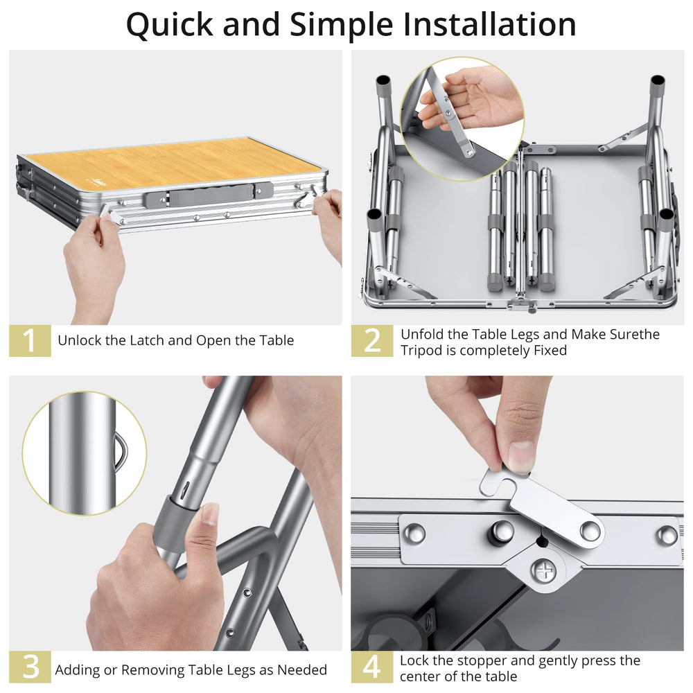 Anbte 2ft camping table compact setup for beach, camping, and travel.