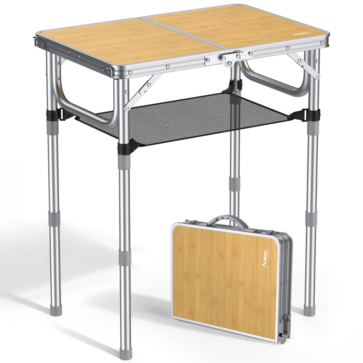 Anbte 2ft camping table foldable 3-height adjustments for versatile outdoor use.