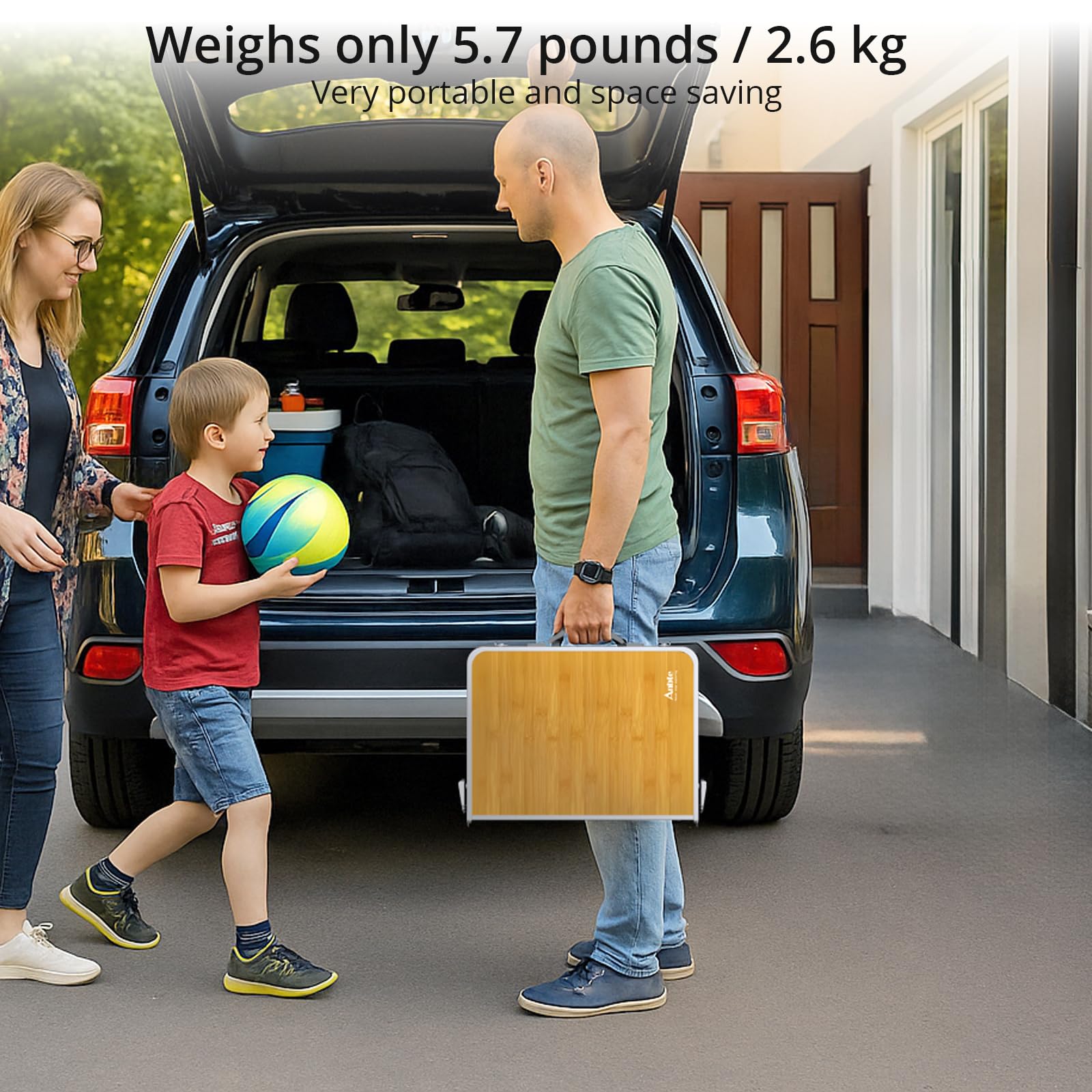 Anbte 2ft camping table multiuse outdoor indoor setup for picnics, BBQs, and games.
