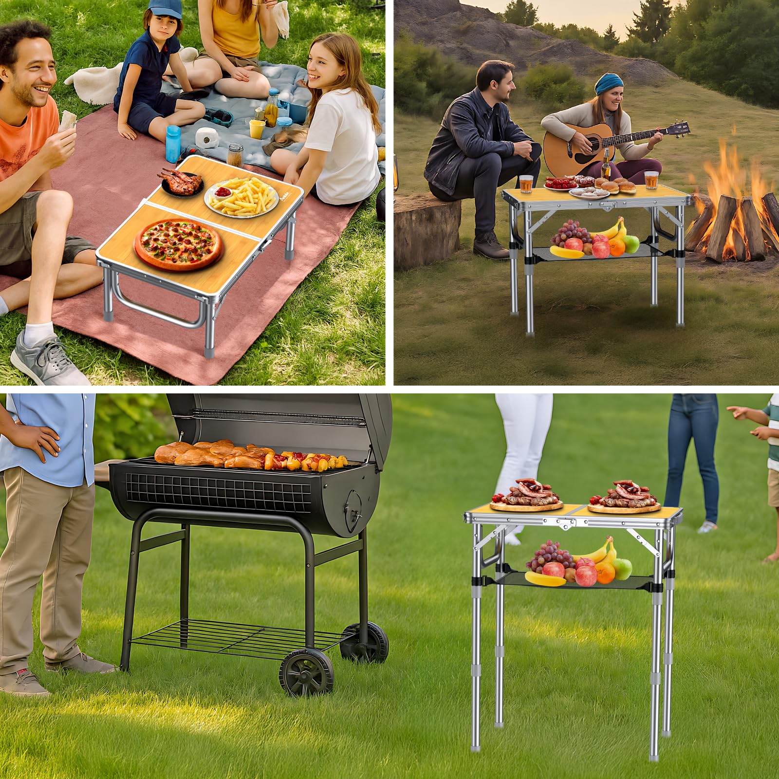 Anbte 2ft camping table yellow color splash adds cheerful vibe to any scene.