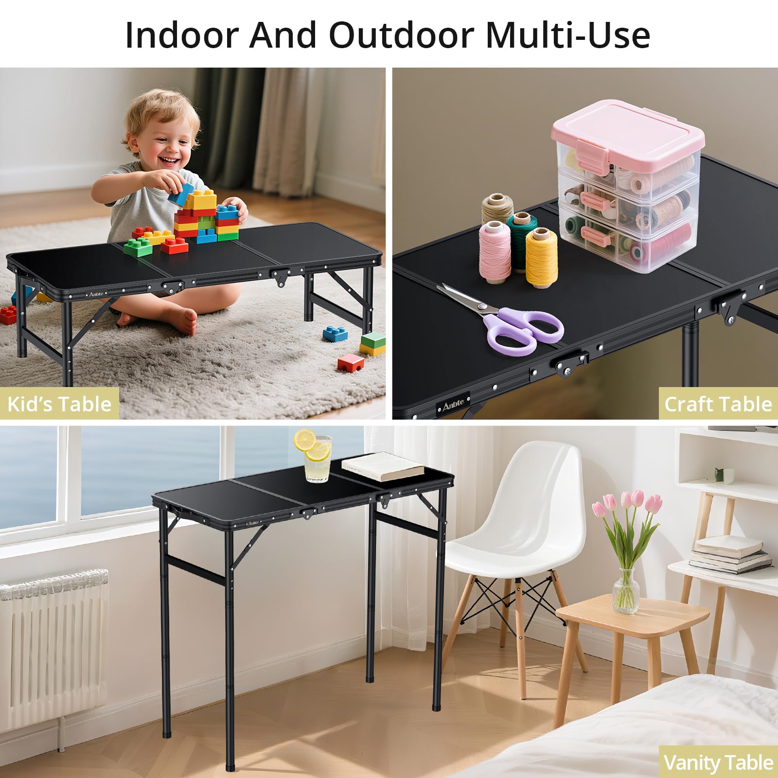 Anbte 3ft-tri-fold table setup in minutes for beach picnics