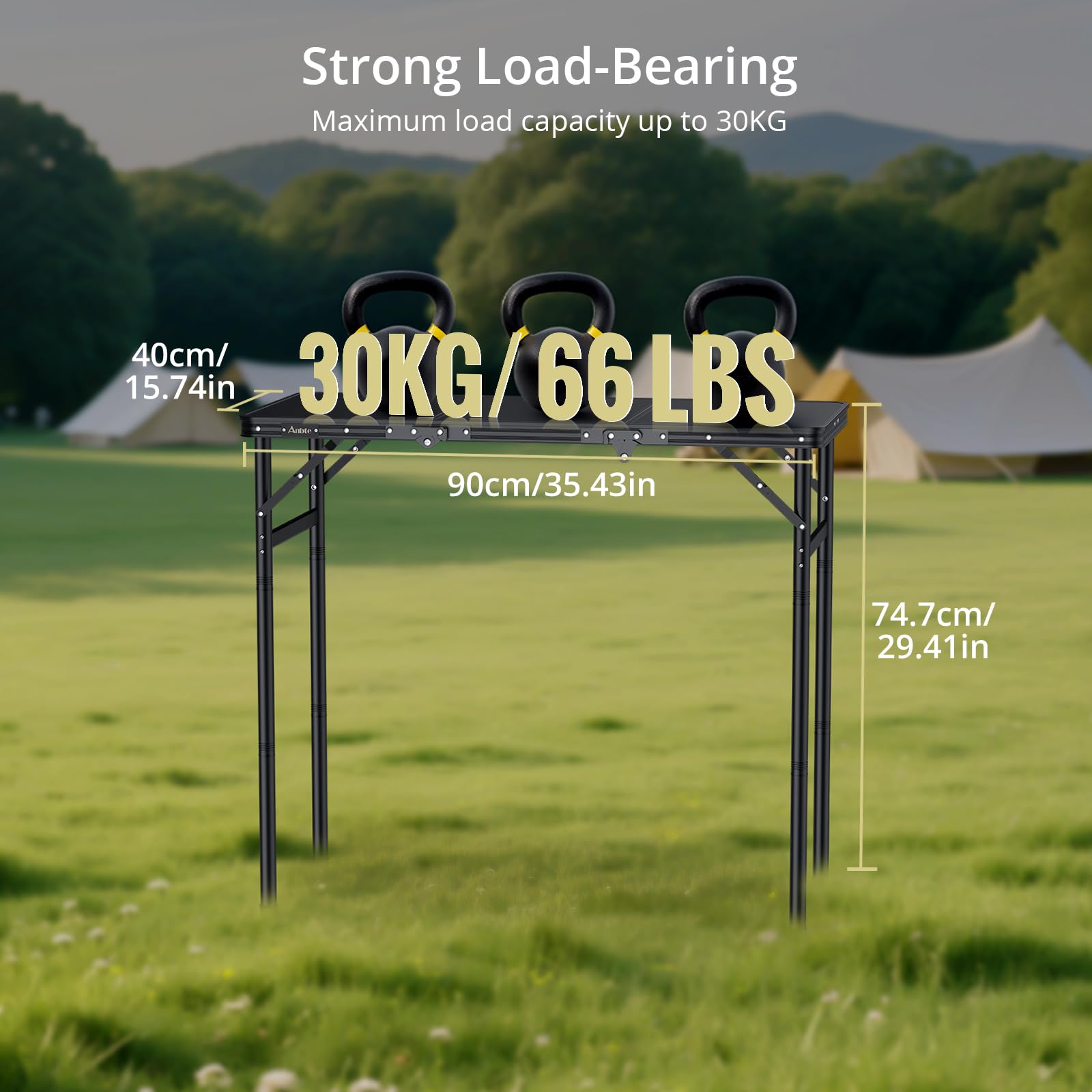 Anbte 3ft tri-fold table legs-extended show stability during outdoor scenes