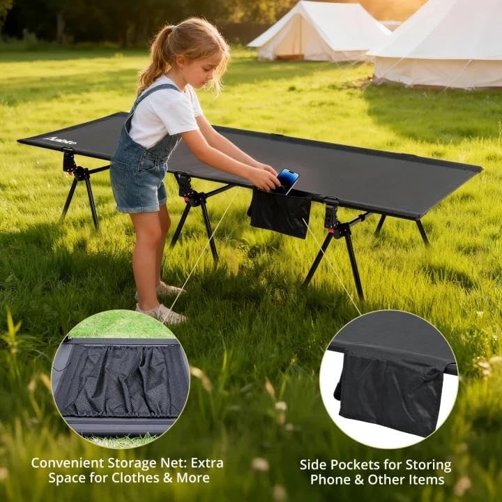 Anbte cot demonstrates 400 lb capacity on solid ground