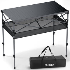 Anbte camping table folded setup shows compact transport for trips.