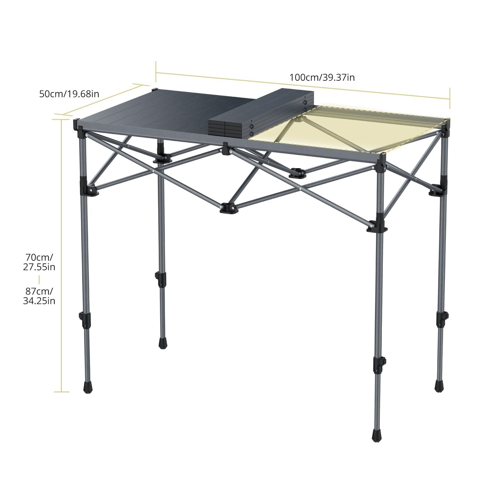 Anbte camping table at 27.5 inch height enables comfortable seated dining.