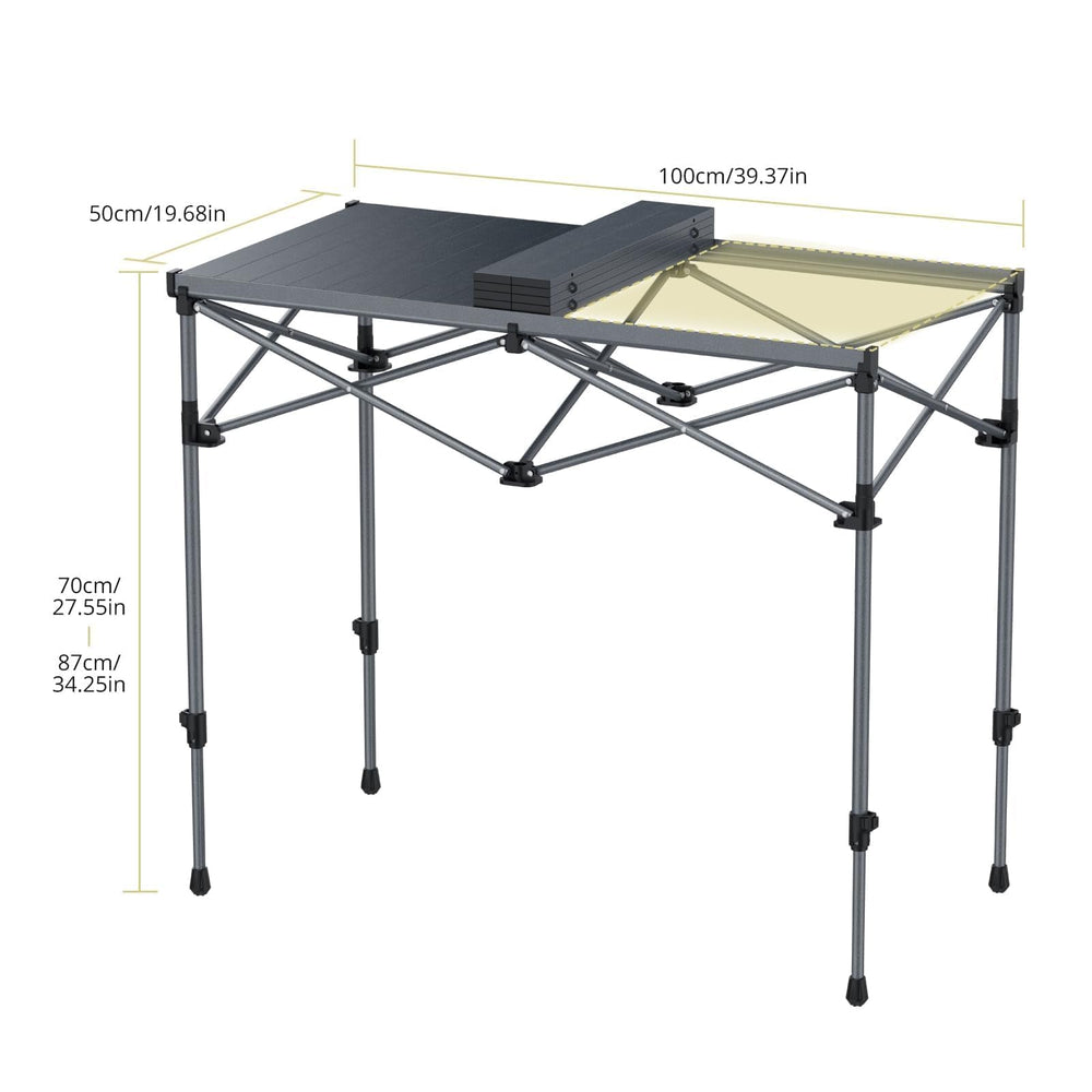 Anbte camping table at 27.5 inch height enables comfortable seated dining.