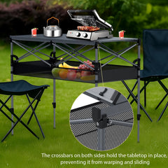 Anbte camping table at 34.5 inch height is ideal for standing prep.