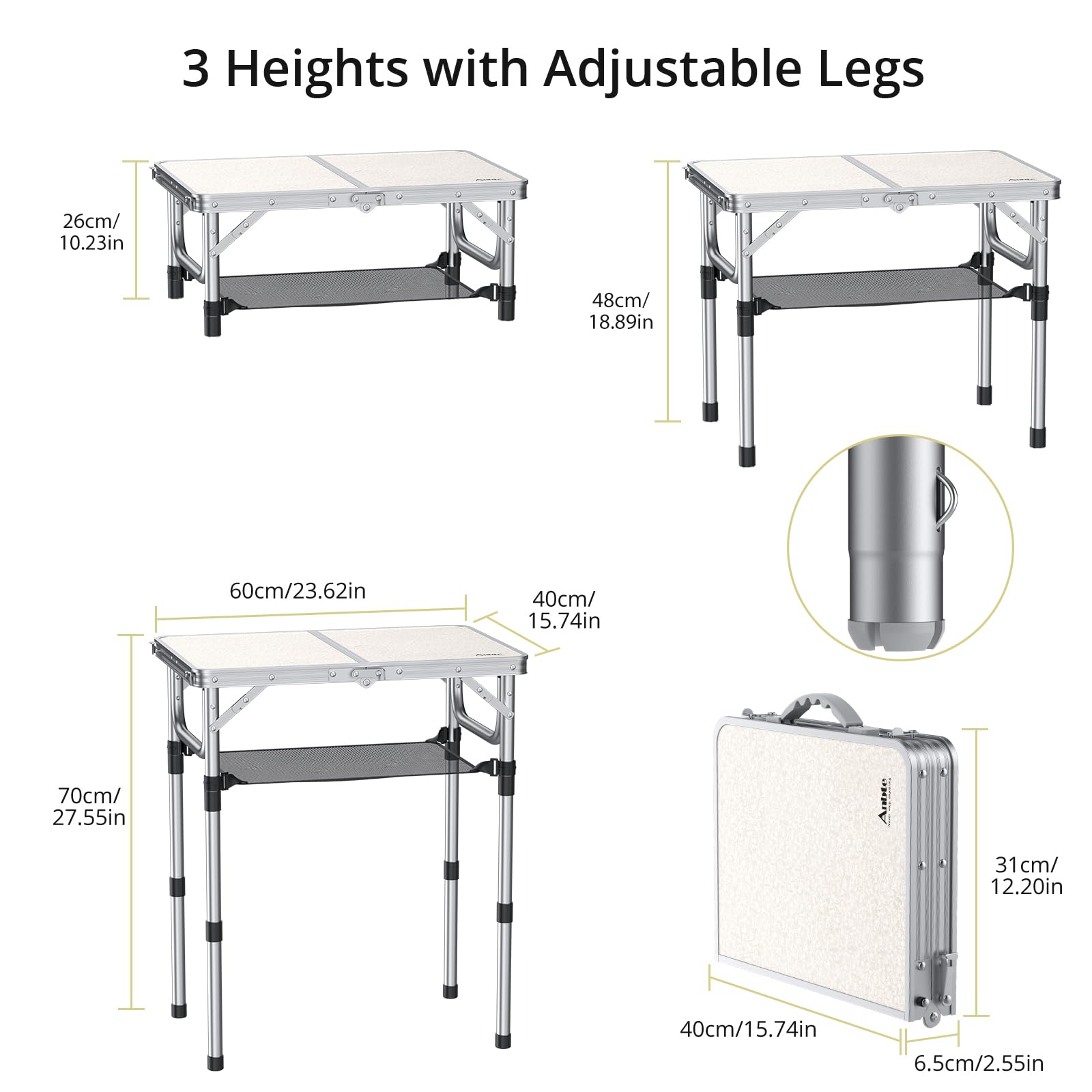 Anbte folding camping table folded briefcase demonstrates portable travel-ready design.