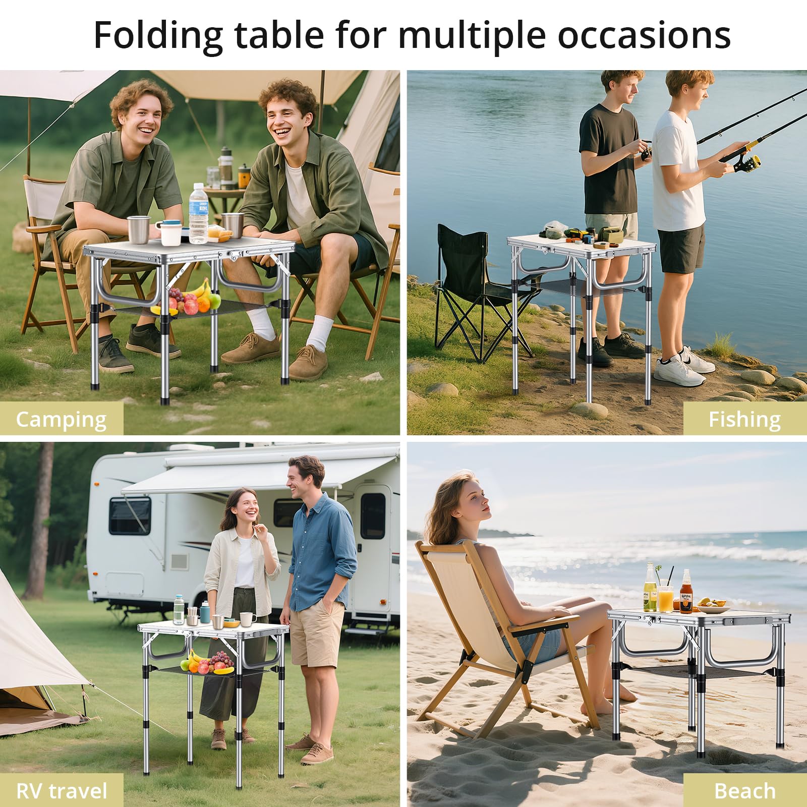 Anbte folding camping table MDF top focuses on smooth easy-to-clean surface.