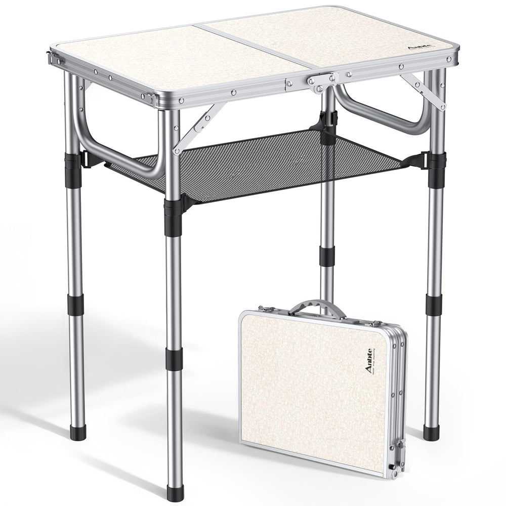 Anbte folding camping table top view shows sturdy aluminum frame for outdoor picnics.