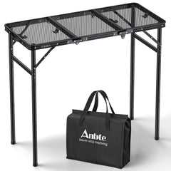 Anbte grill table folded into a compact briefcase, ideal for travel.
