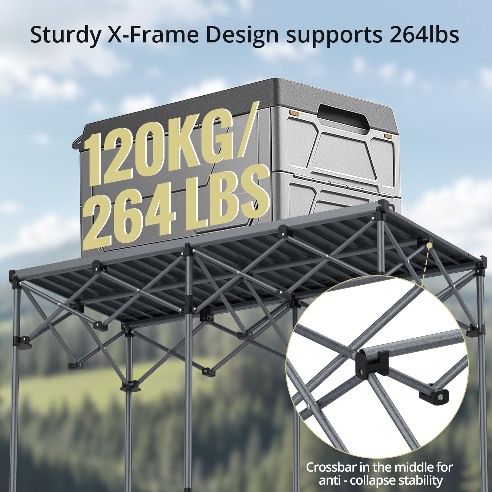 Anbte heavy-duty camping table 264lbs capacity demonstrates ability to support coolers and stoves