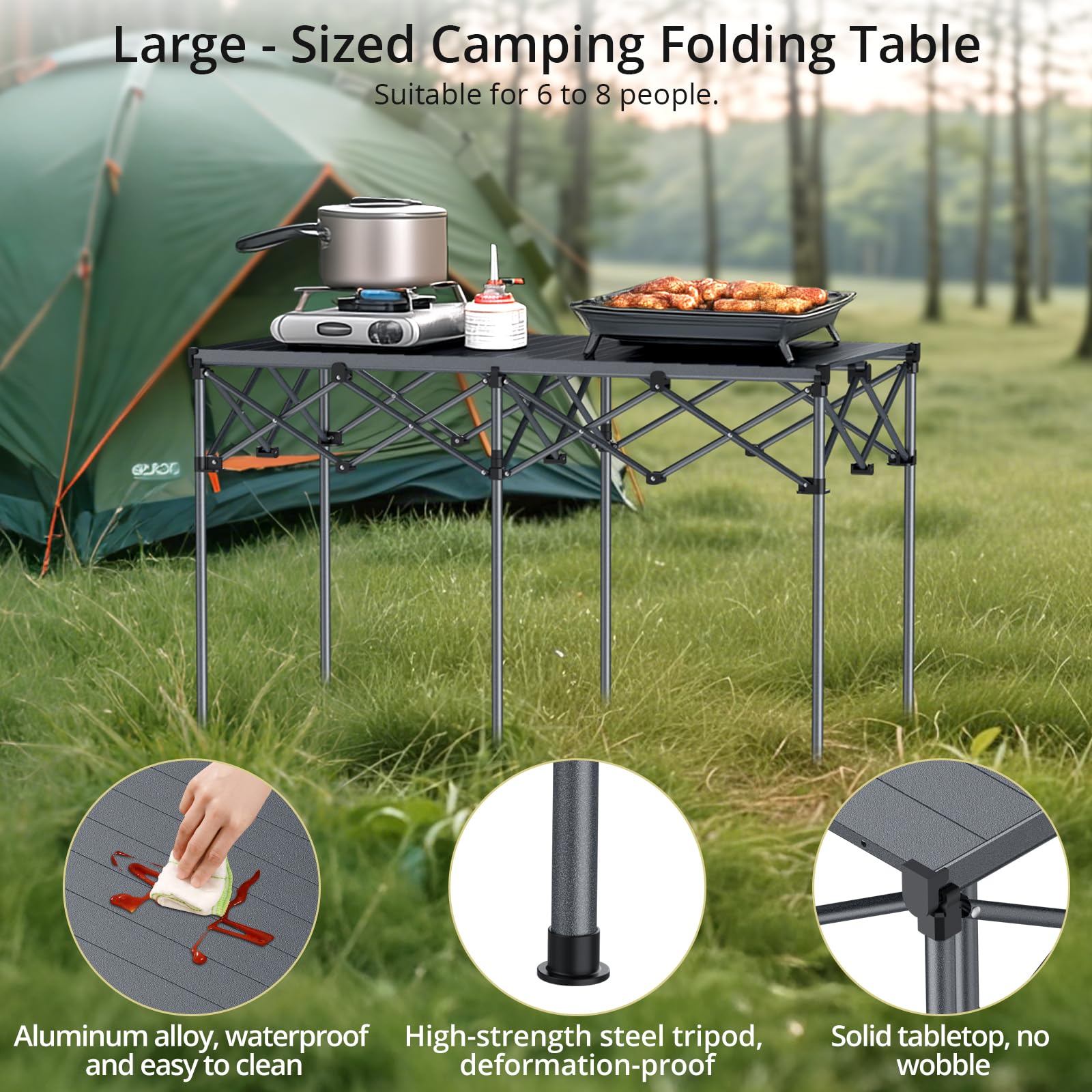 Anbte heavy-duty camping table folded frame with carry bag demonstrates easy transport