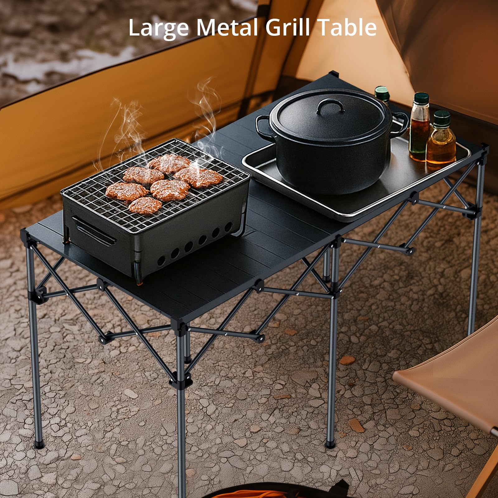 Anbte heavy-duty camping table painted aluminum top communicates rust-resistant waterproof surface