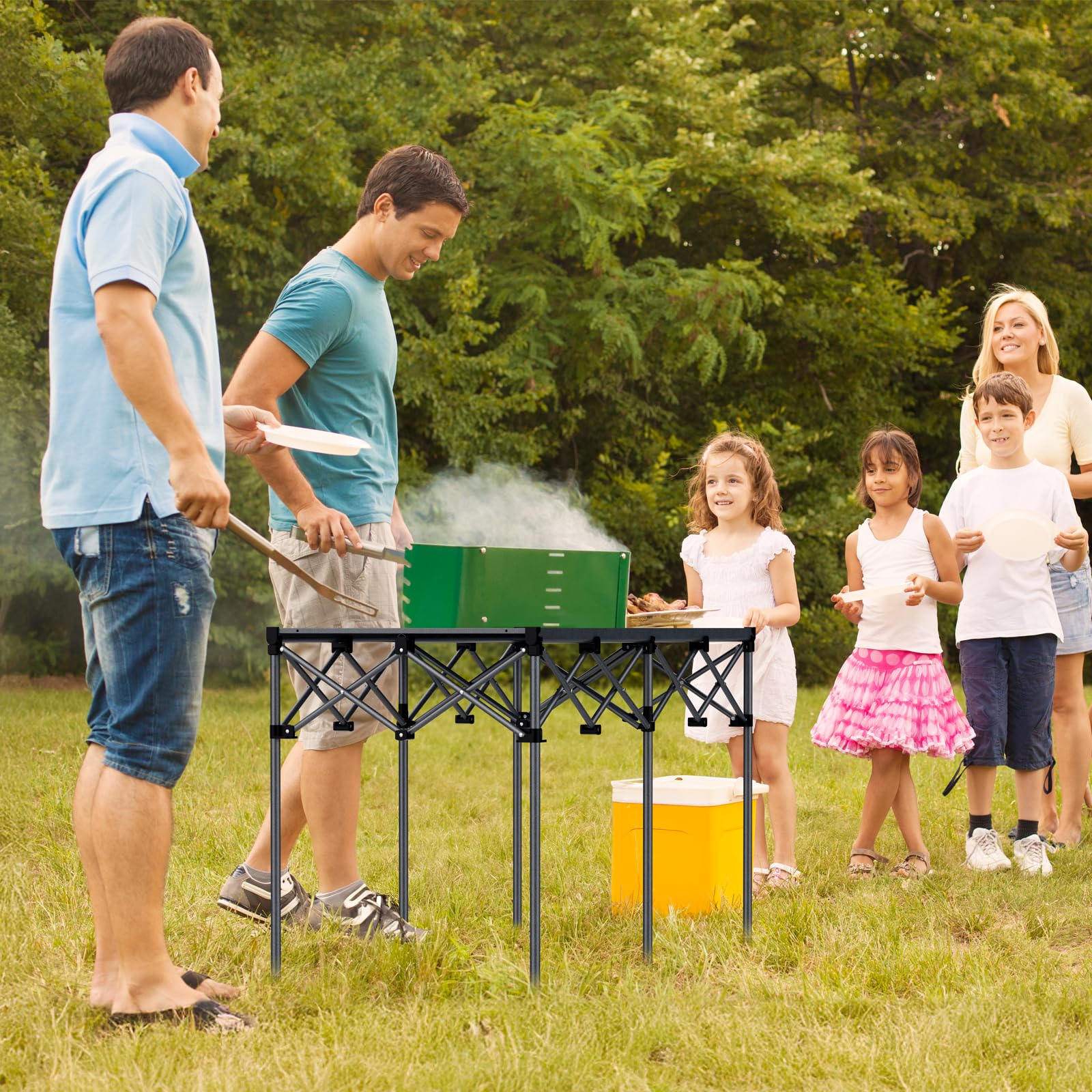 Anbte heavy-duty camping table close-up roll-up top emphasizes portable, quick-setup design