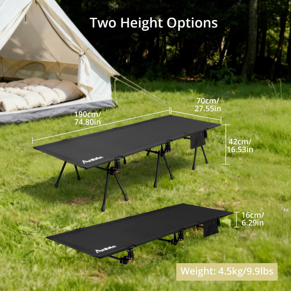 Anbte cot with 12 extendable legs on uneven ground