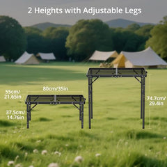 Anbte portable grill table height adjustments for versatile standing use.