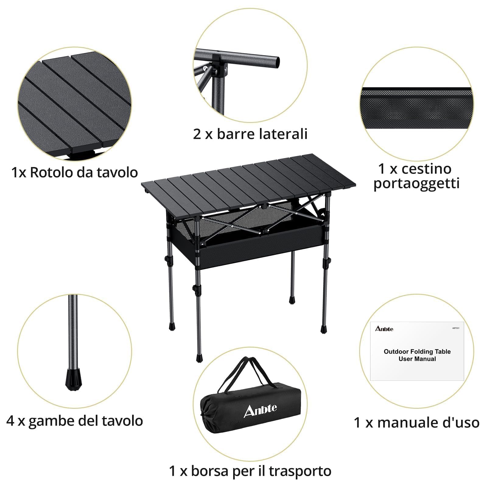 Anbte roll-top table adjustable height for versatile outdoor tasks