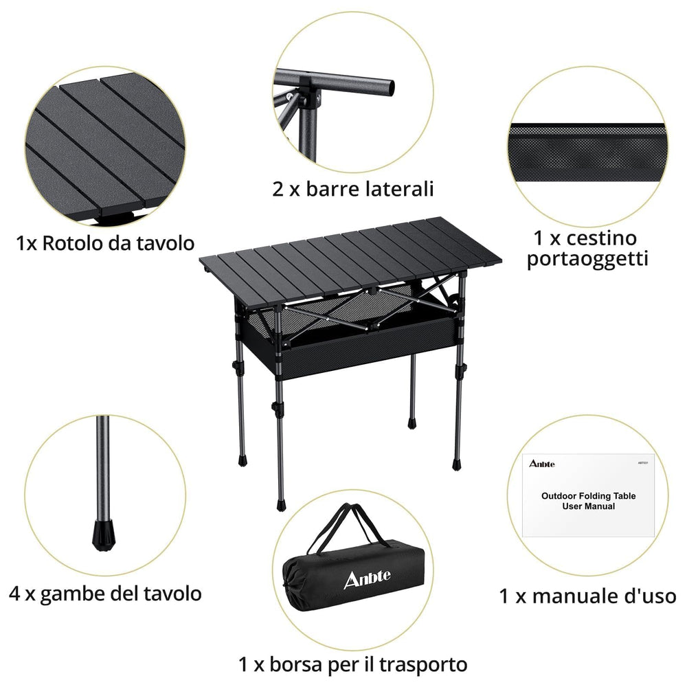 Anbte roll-top table adjustable height for versatile outdoor tasks