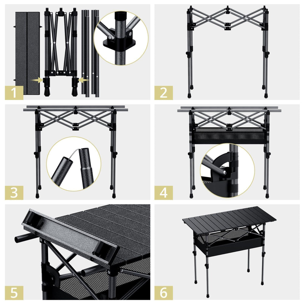 Anbte roll-top table during picnic with family-friendly layout