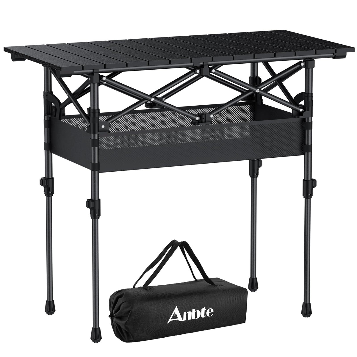 Anbte roll-top table side view shows sturdy construction for heavy-duty outdoor use