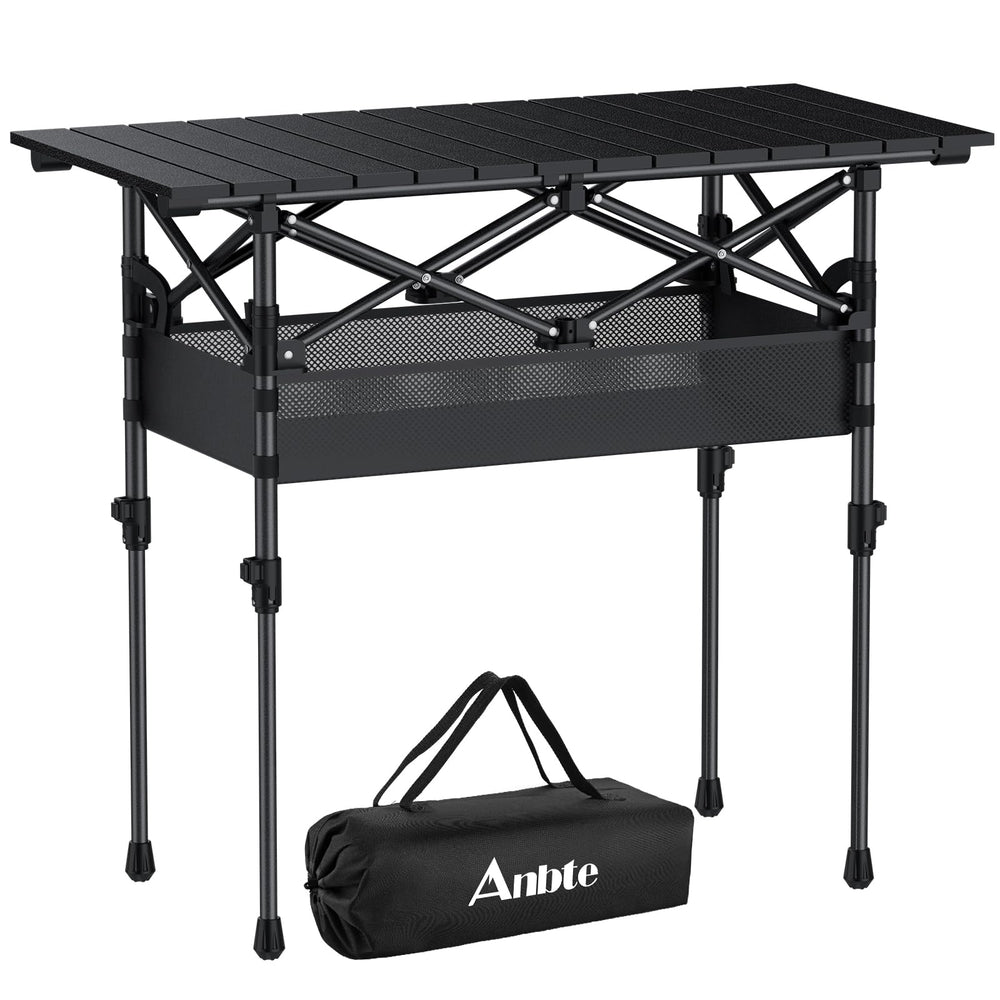 Anbte roll-top table side view shows sturdy construction for heavy-duty outdoor use