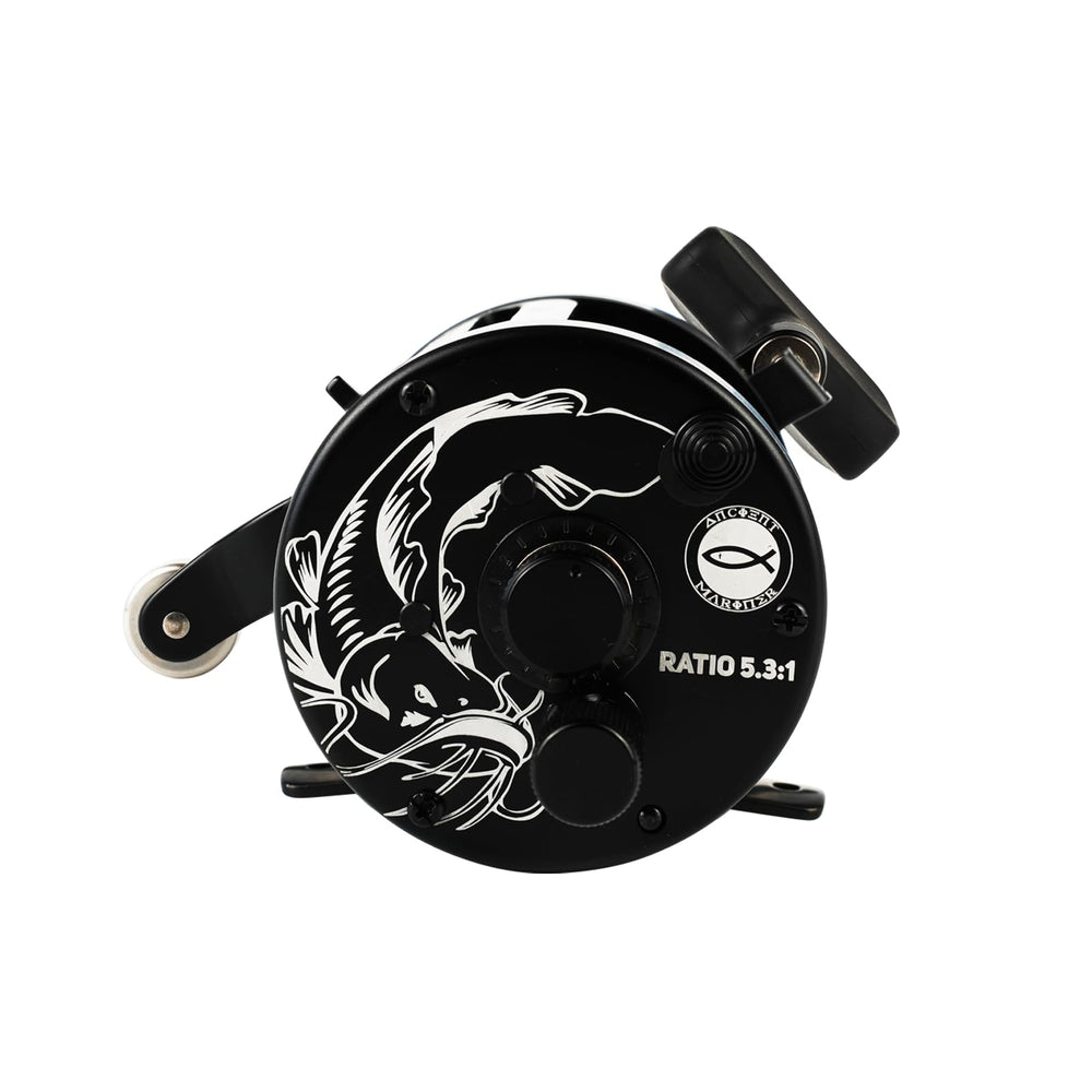 GEM reel spool close-up highlights CNC precision for powerful cranking.
