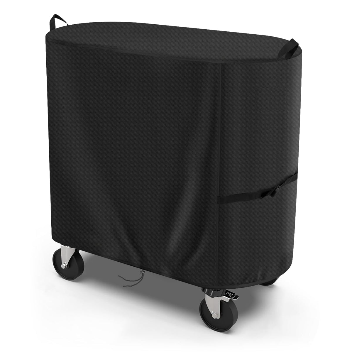 Andacar permasteel 80 qt rolling cooler cover protecting a patio cart from dust and sun.