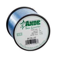 ANDE Back Country monofilament line, blue spool, 3200 yds, strong knot performance.