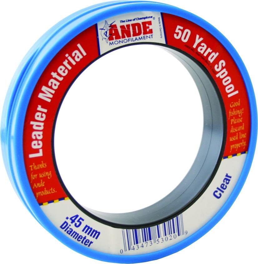 ANDE FCW50-10 fluorocarbon leader product image; clear invisibility and abrasion resistance.