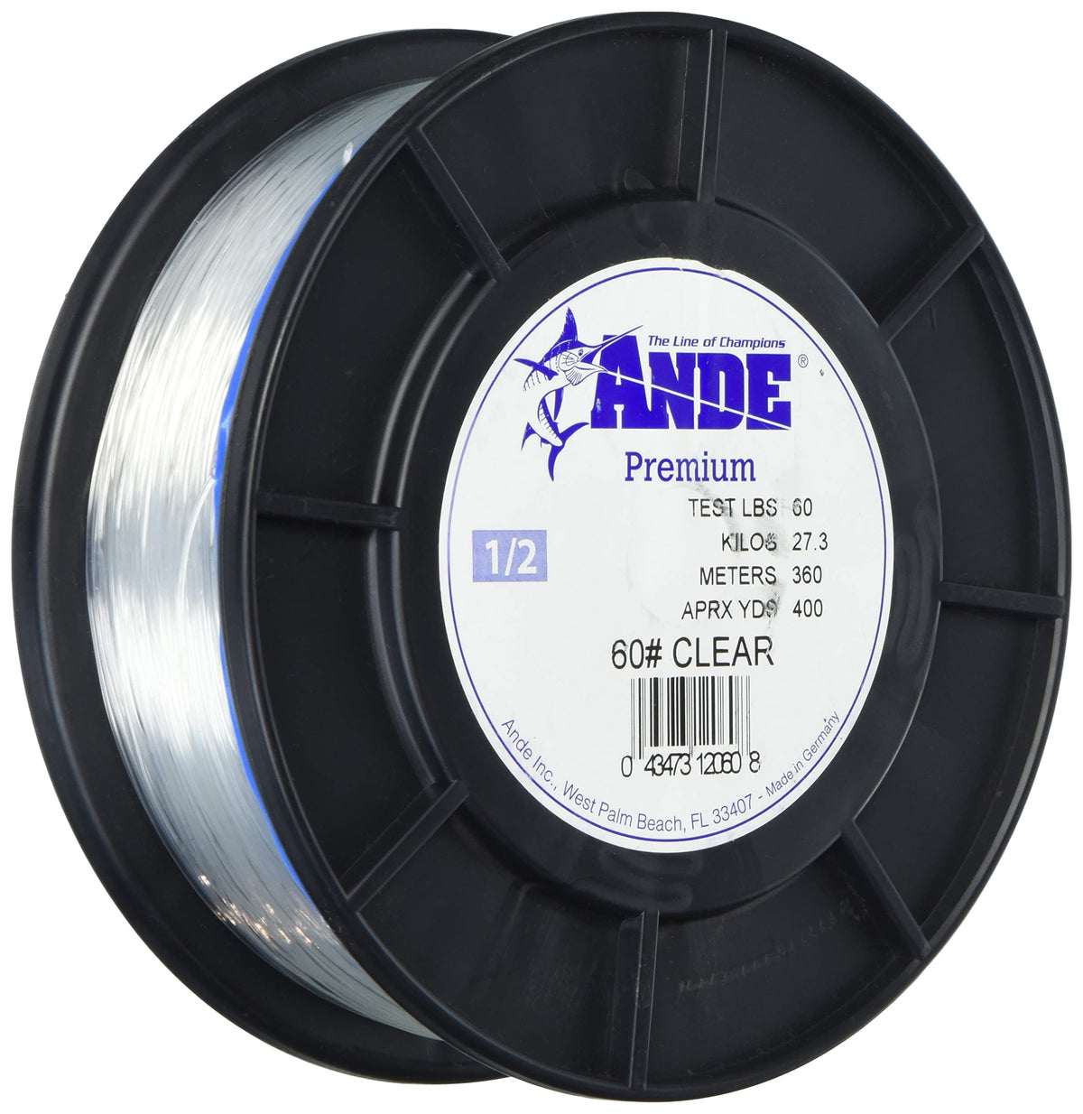 ANDE monofilament line clear spool, ideal for precise casting and strong knots.