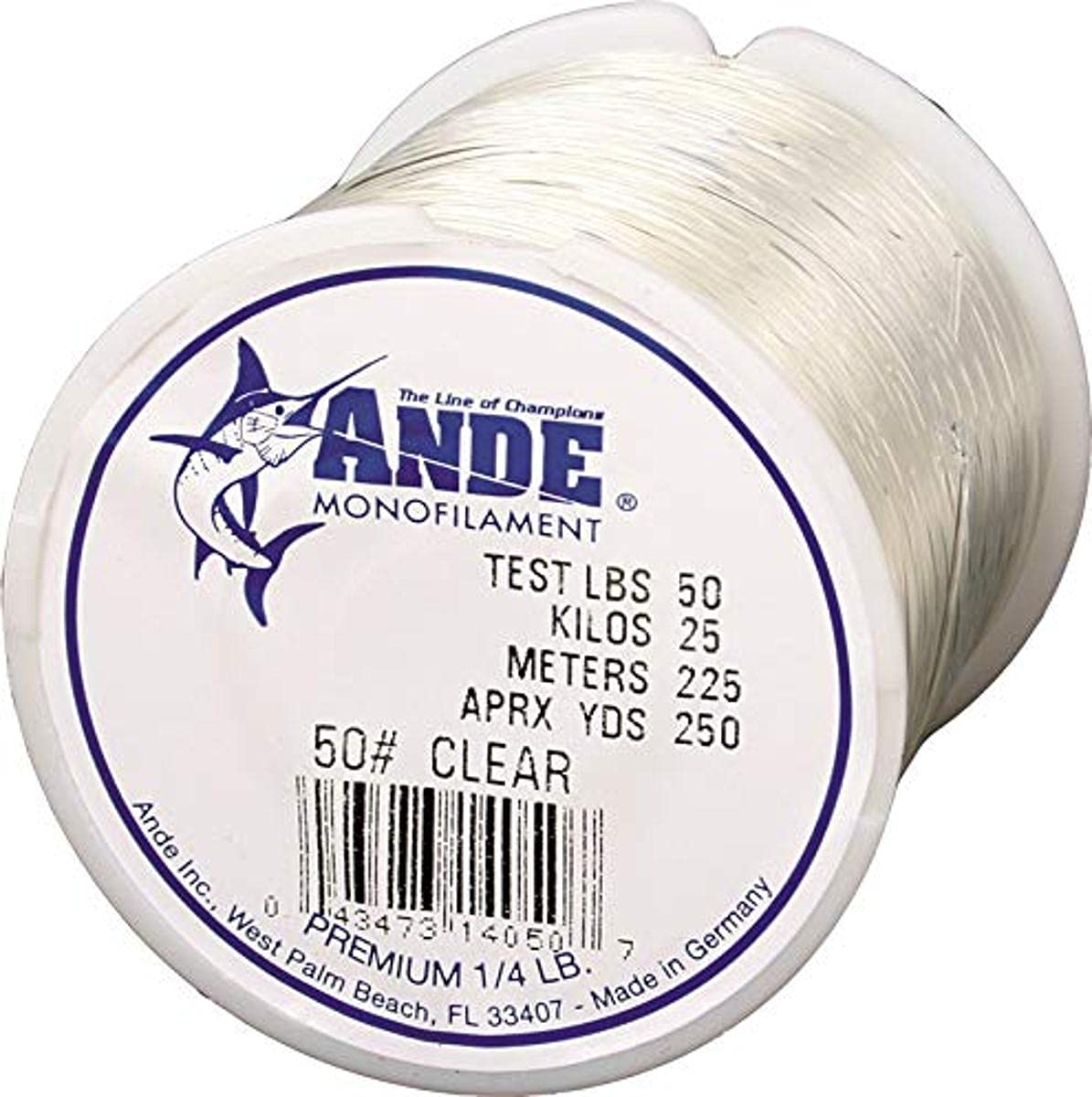 ANDE monofilament line, clear spool, 50 lb test for strong fishing setups