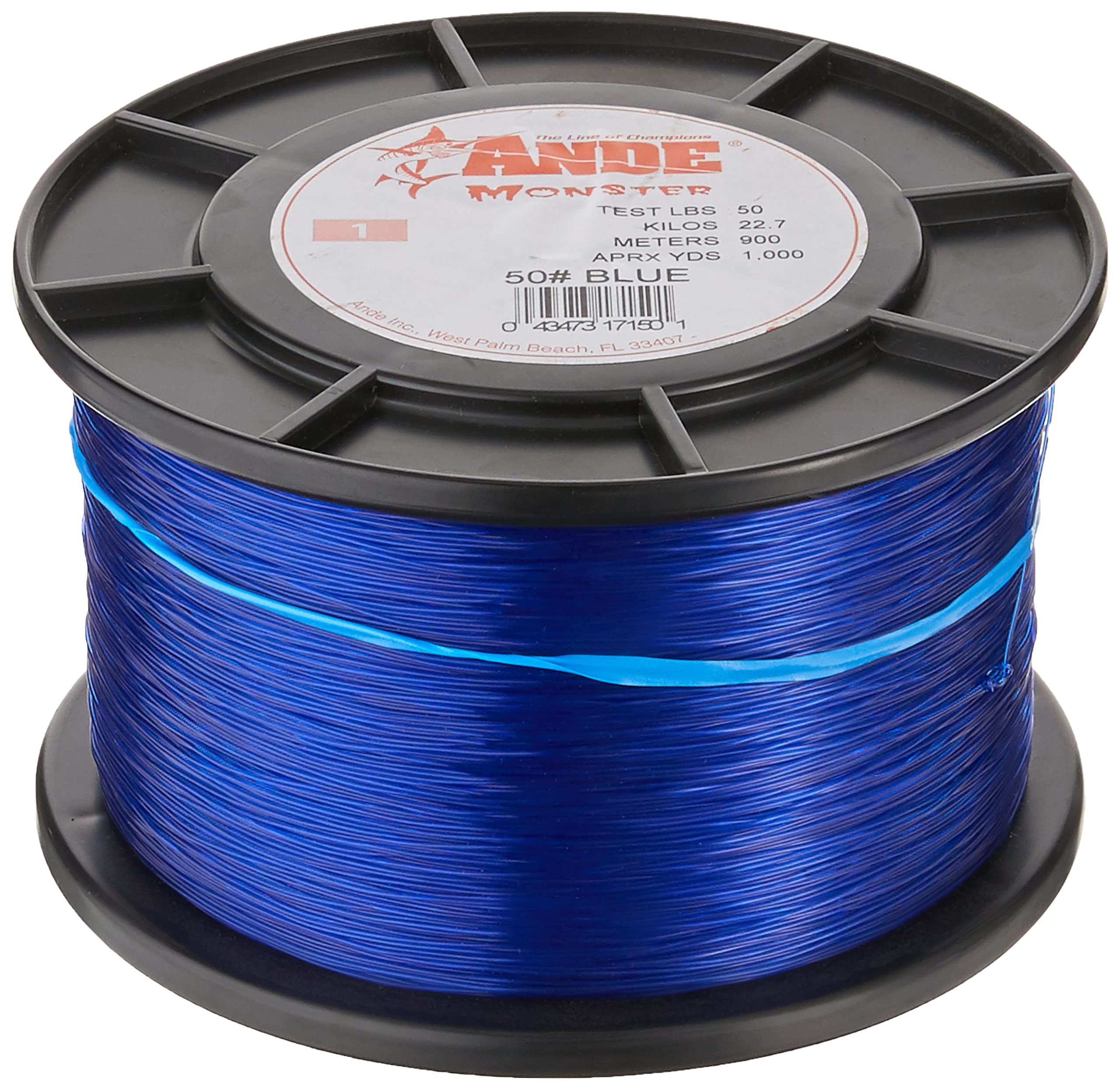 ANDE Monster fishing lines blue spool demonstrating strong knot strength for reliable rigs.