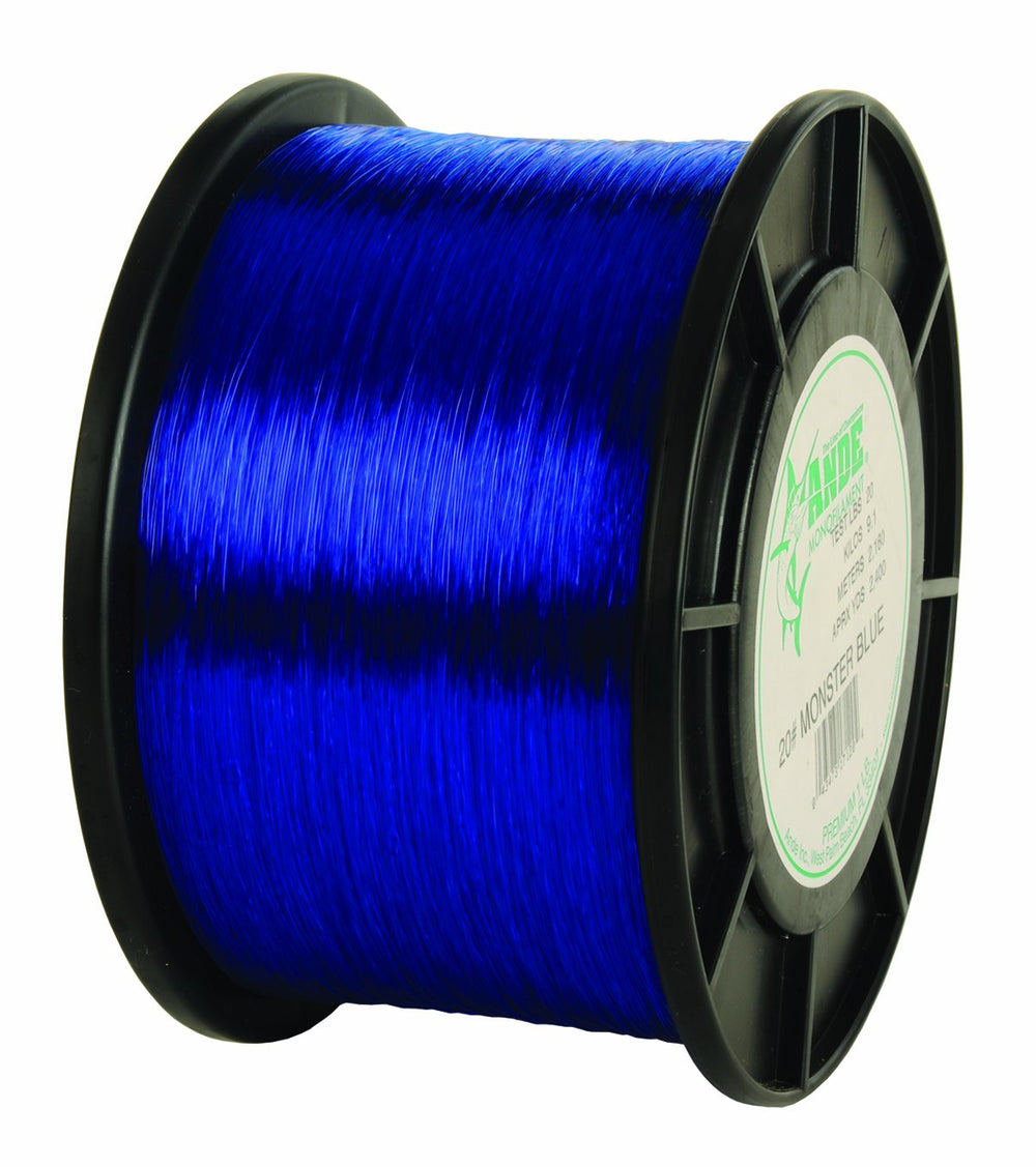ANDE Monster Monofilament Line in blue, 80 lb test, ideal for big-game fishing and strong knots