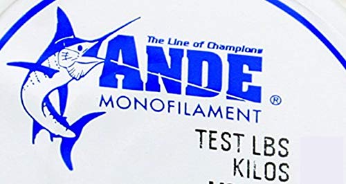 Close-up of Ande 300-lb monofilament line, clear color and 33 yards