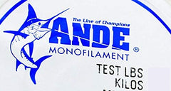 Close-up of Ande 300-lb monofilament line, clear color and 33 yards