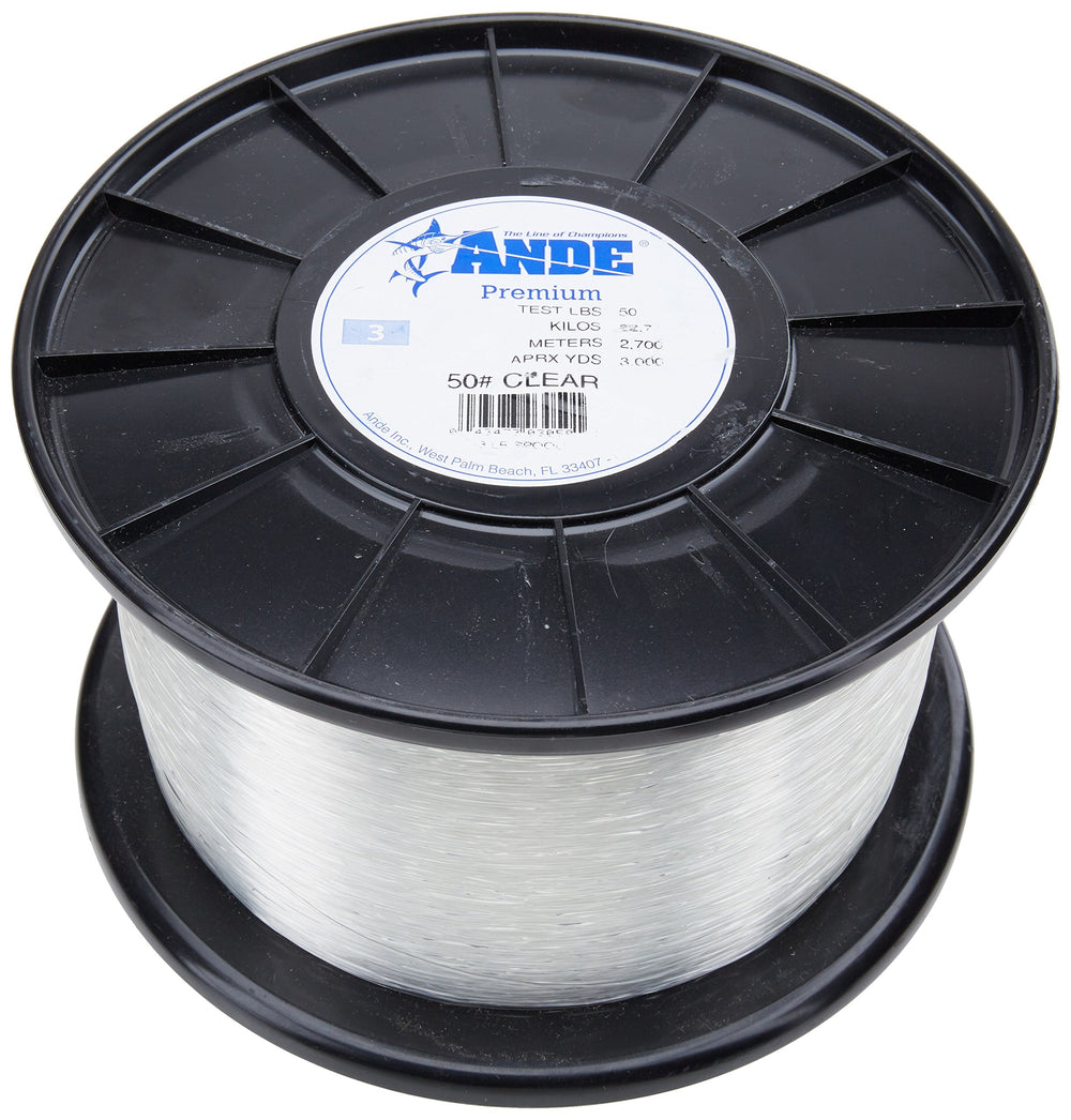 ANDE Premium monofilament spool showing 2400 yards for versatile freshwater and saltwater use