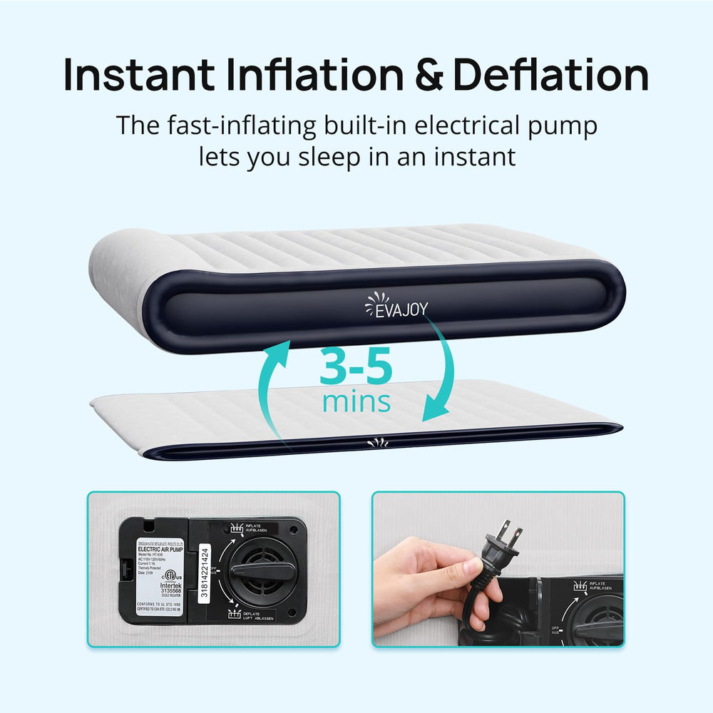 Andola Air Mattress Queen inflated to 90in by 60in by 17in for spacious sleep.