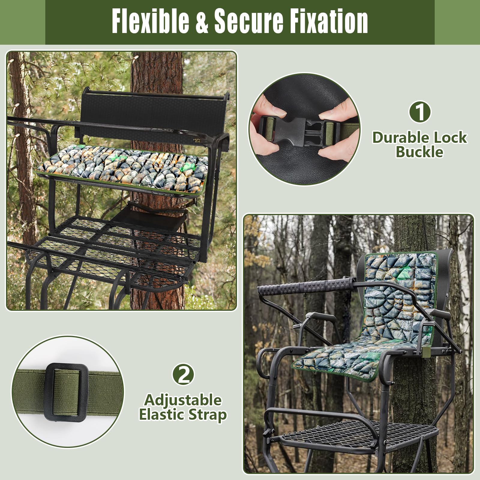 ANGAR seat cushion includes elastic straps and buckles for quick installation
